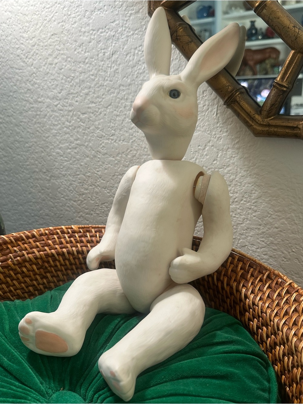 Ceramic bisque Articulated Bunny Doll with grey glass eyes